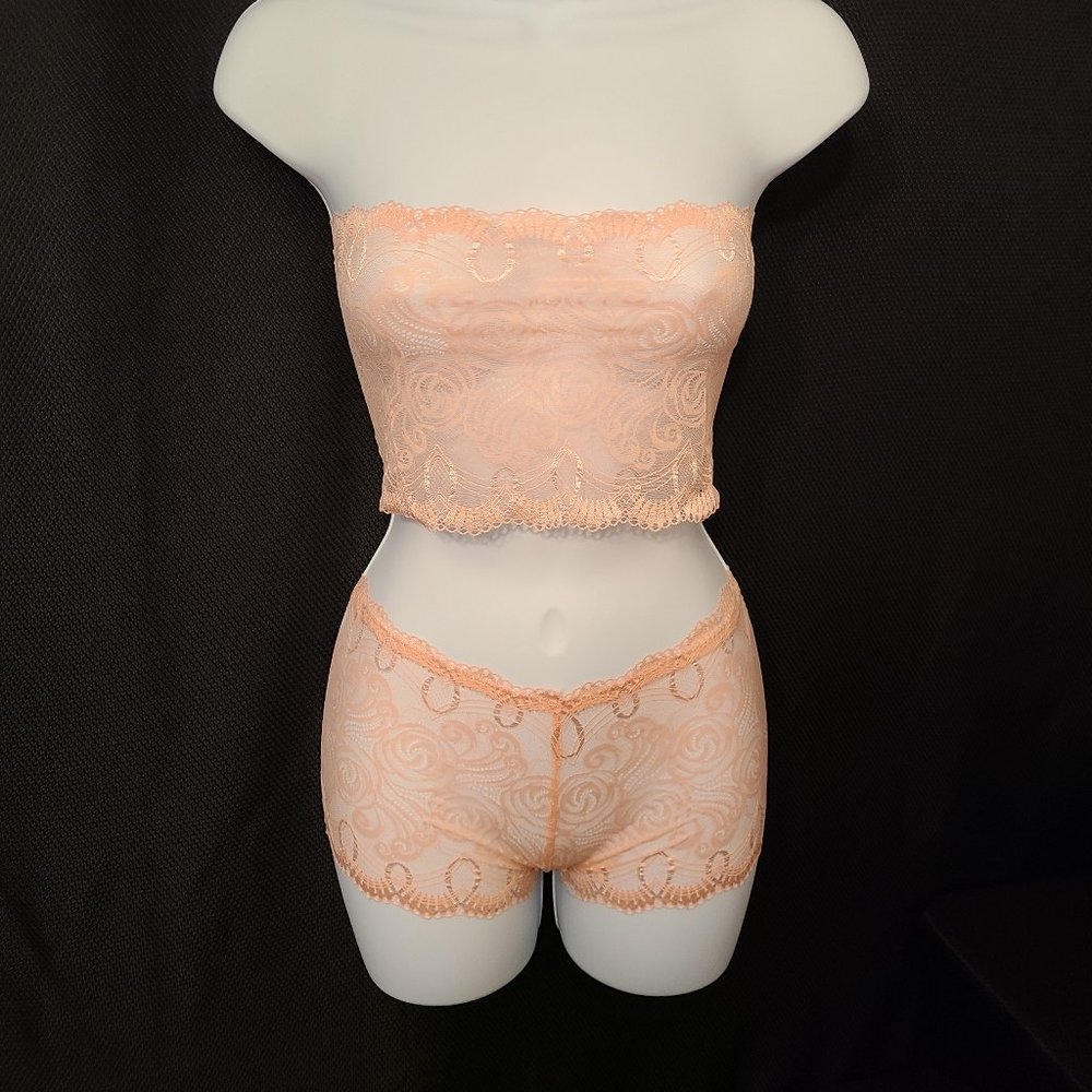 Lingerie - Peach Pink Sexy Lace 2 Piece $L-BUN$